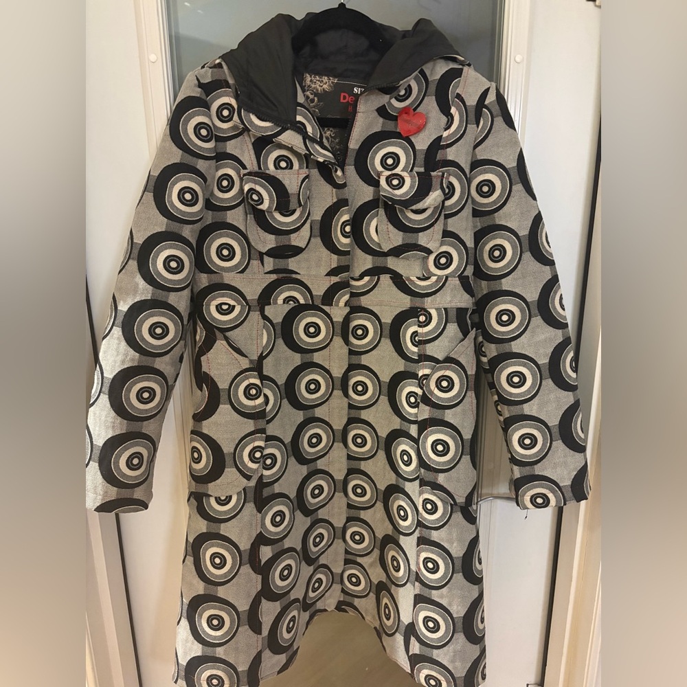 Desigual Black and White Patterned Coat